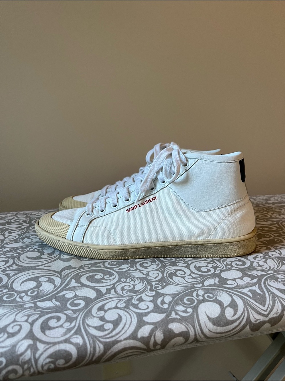 Saint Laurent Canvas SL/39 Court Classic Mid Top Sneakers with Leather Trim